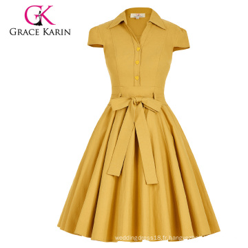 Grace Karin Cap Sleeve Shirt Retro Vintage Style Collar High Stretchy 1950&#39;s Cheap Vintage Dress CL010408-2